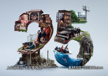 时尚立体字3DC4D主题文字数字英文字母特效创意艺术字体表现广告设计 - 源文件