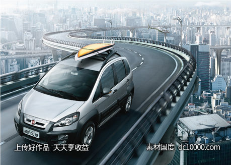 汽车赛车公路合成道路场景创意海报广告设计 - 源文件