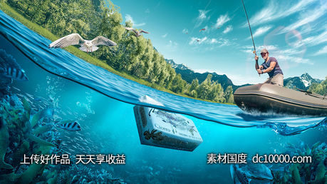 海洋大海边海水小合成河岸湖泊创意海报广告设计 - 源文件