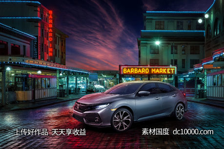 汽车赛车公路合成道路场景创意海报广告设计 - 源文件