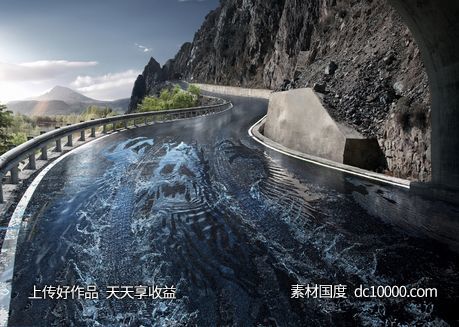 汽车赛车公路合成道路场景创意海报广告设计 - 源文件