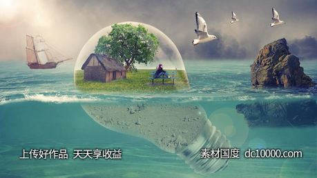 海洋大海边海水小合成河岸湖泊创意海报广告设计 - 源文件