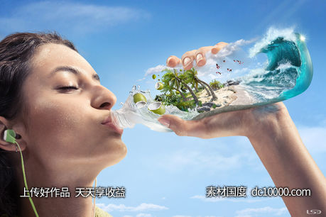 海洋大海边海水小合成河岸湖泊创意海报广告设计 - 源文件