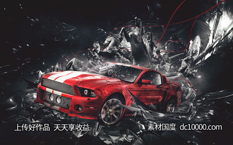 汽车赛车公路合成道路场景创意海报广告设计 - 源文件