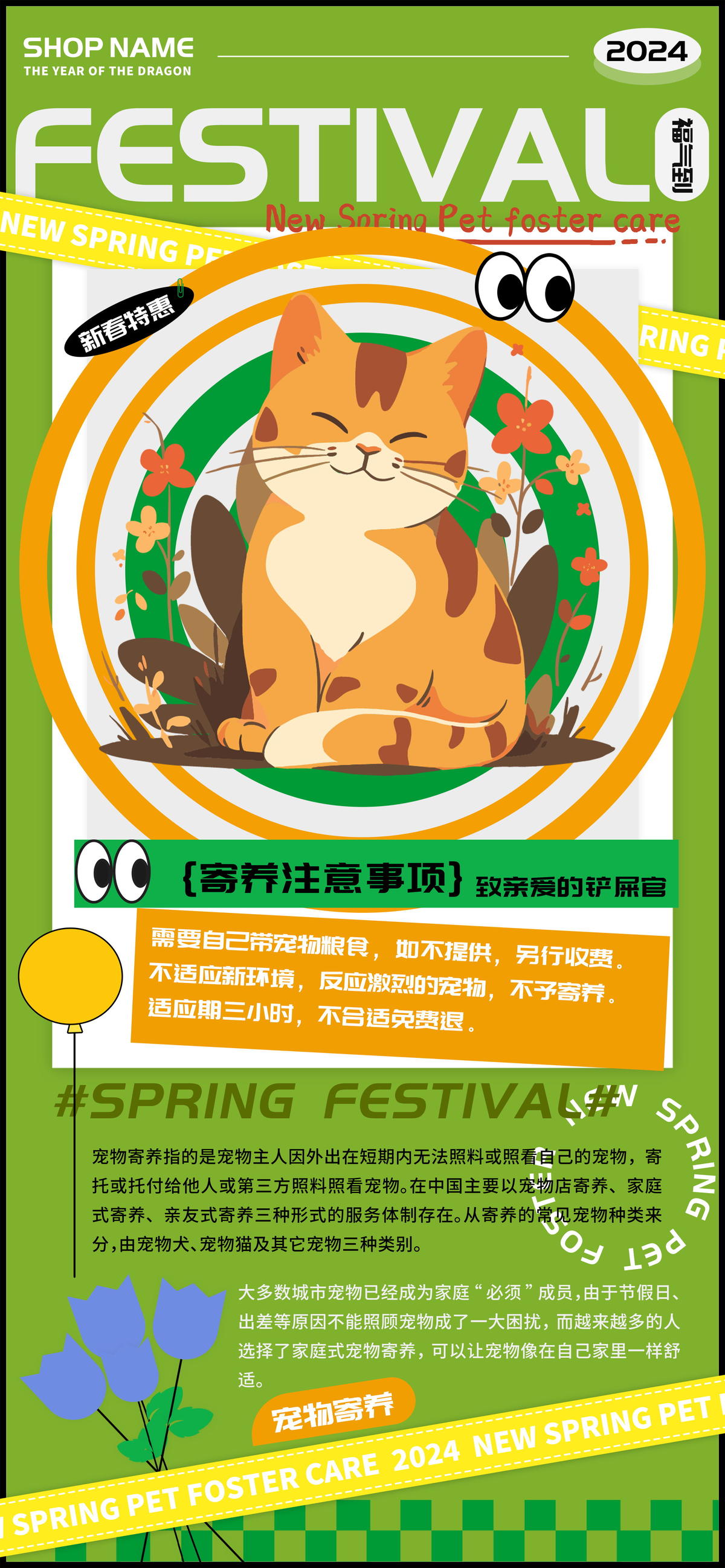 新春宠物猫猫寄养宣传海报