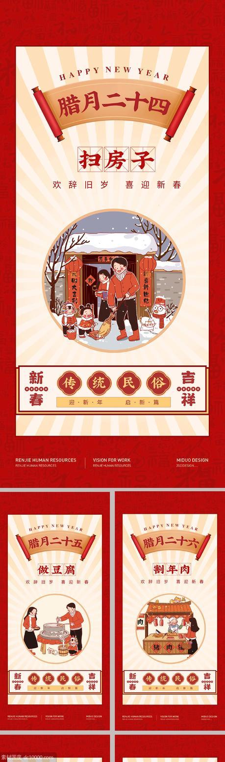 腊月春节习俗系列海报 - 源文件