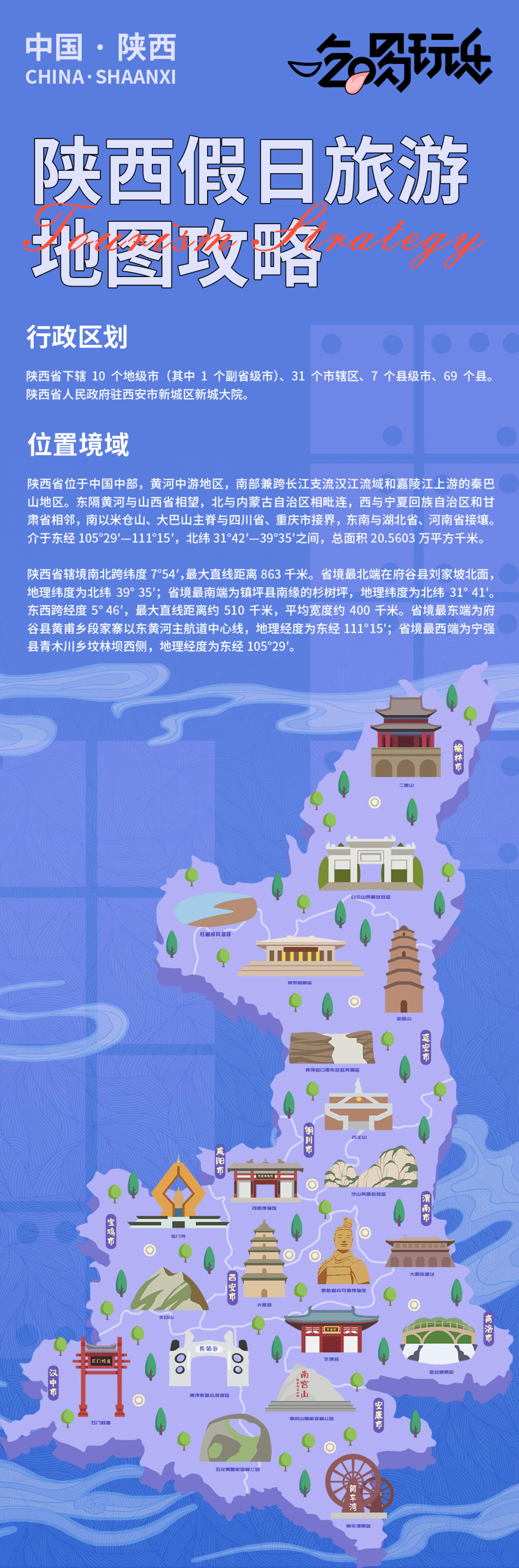 陕西假日旅游地图攻略海报