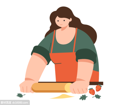 女性厨房和面插图人物 - 源文件