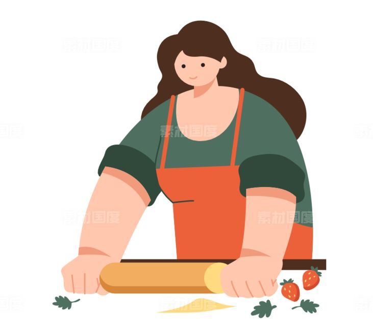 女性厨房和面插图人物
