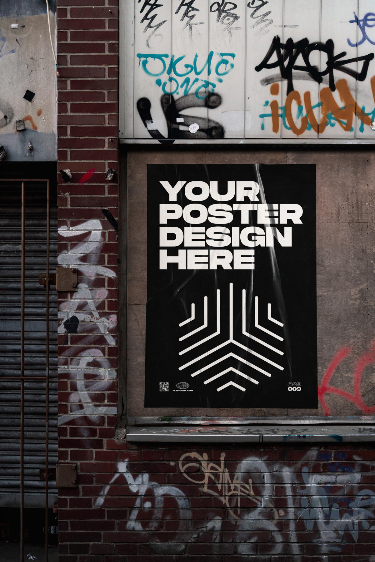 街头潮流都市肮脏的街道墙面褶皱海报传单设计贴图
