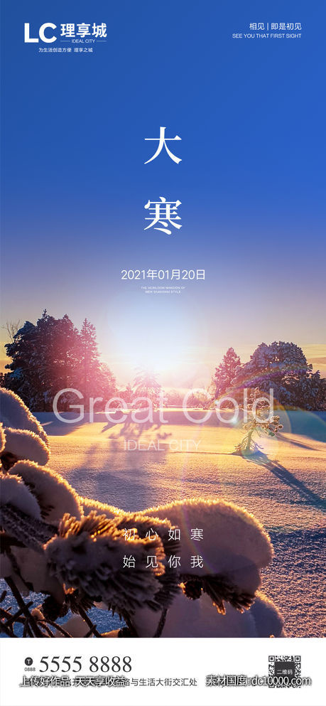 大寒 小寒 冷 雪花 海报 房地产-源文件-素材国度dc10000.com