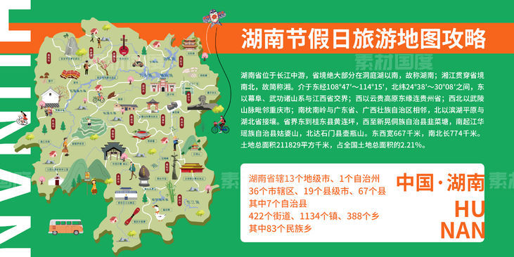 湖南节假日旅游地图攻略背景板