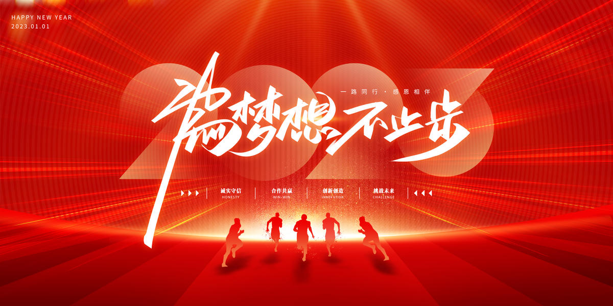 2023红色企业大气年会背景展板