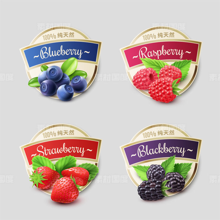 果酱包装贴标签草莓树莓蓝莓桑葚果汁模板