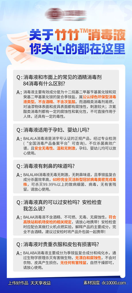 蓝色消毒液问答海报-源文件-素材国度dc10000.com