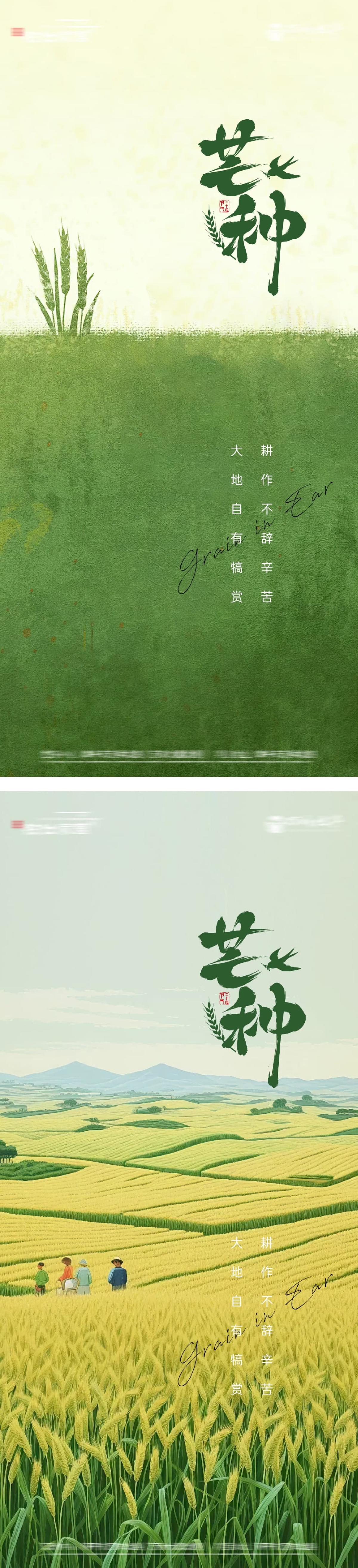 芒种节气插画海报