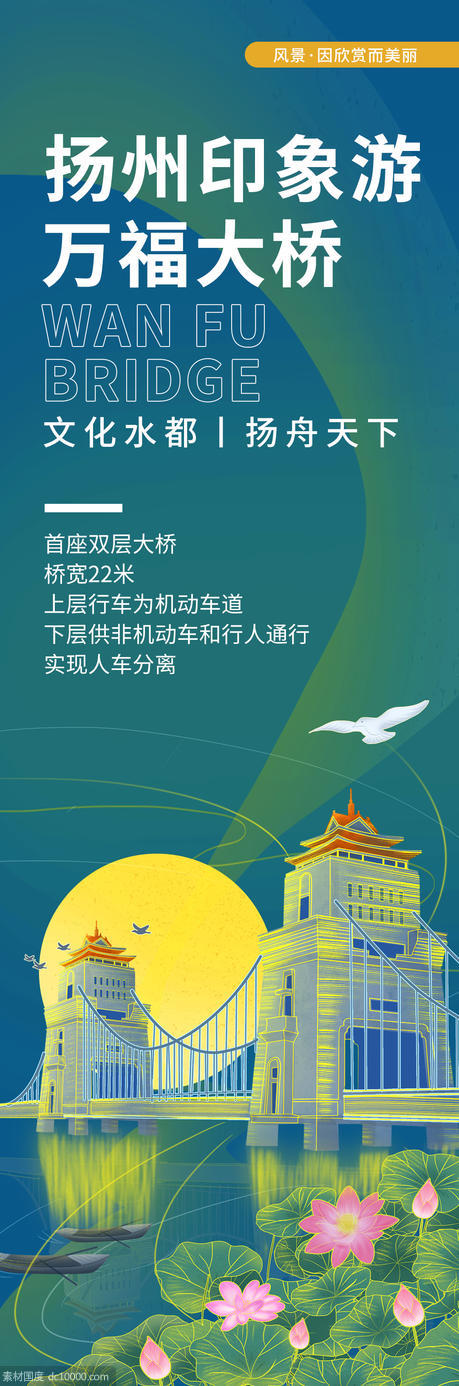 扬州印象万福大桥旅游海报 - 源文件