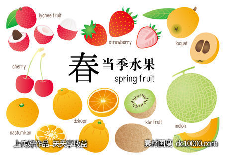 春日水果插画-源文件-素材国度dc10000.com