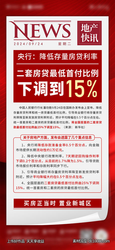 地产政策利好贷款利率宣传海报-源文件-素材国度dc10000.com