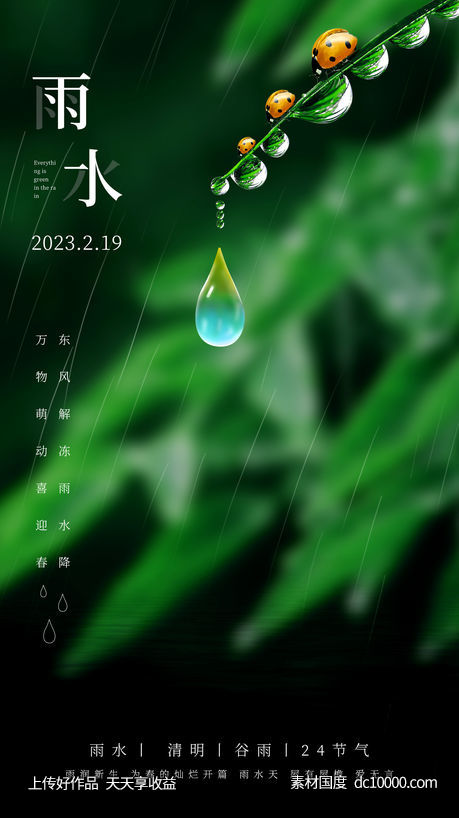 雨水白露竹叶蜻蜓节气海报-源文件-素材国度dc10000.com