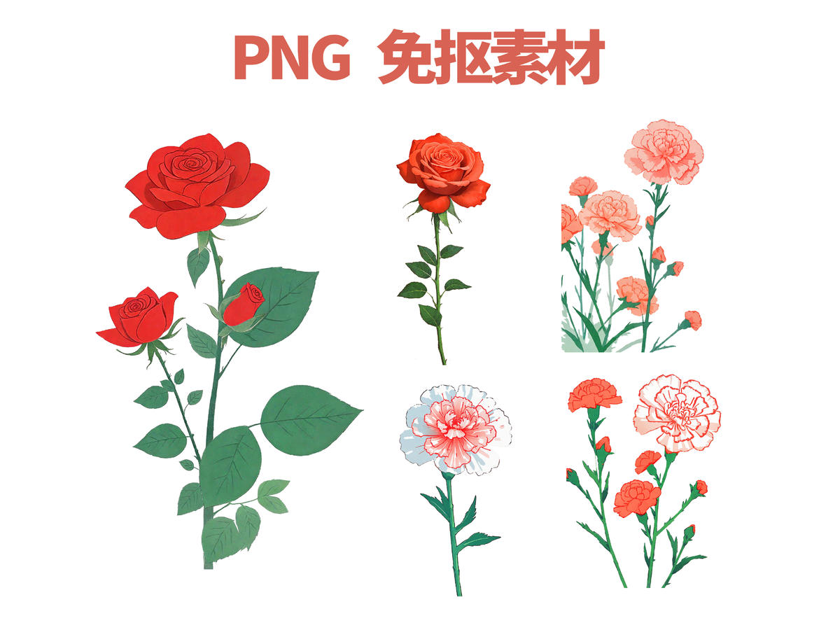 玫瑰花康乃馨花朵免抠素材PNG元素