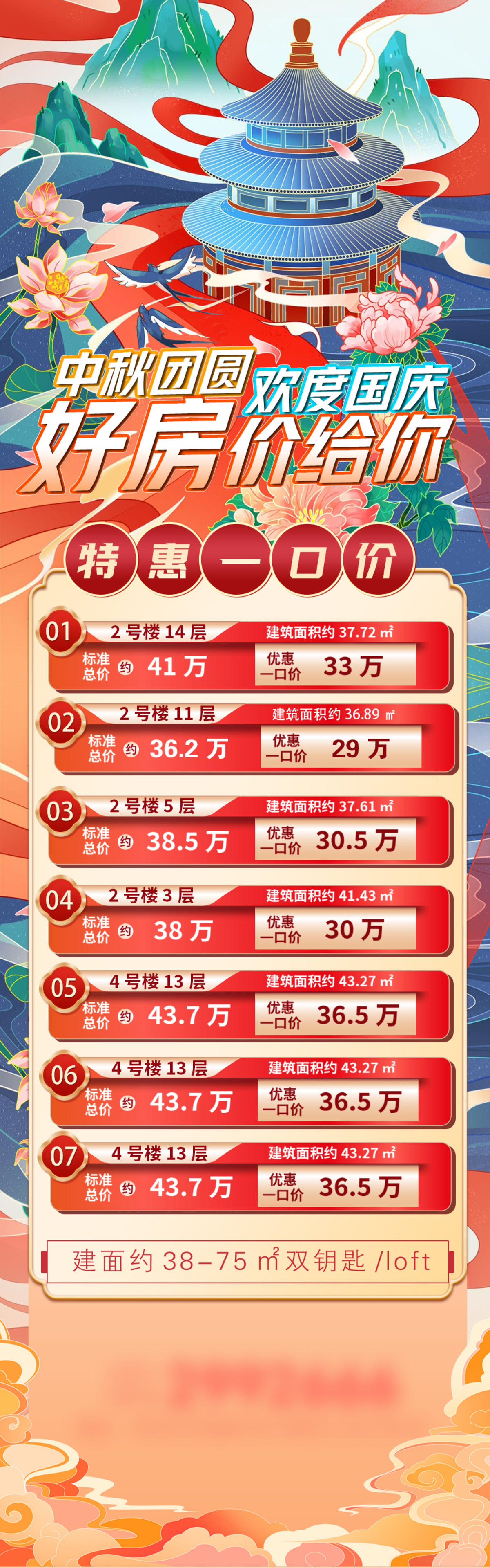 房地产 中秋节国庆节海报