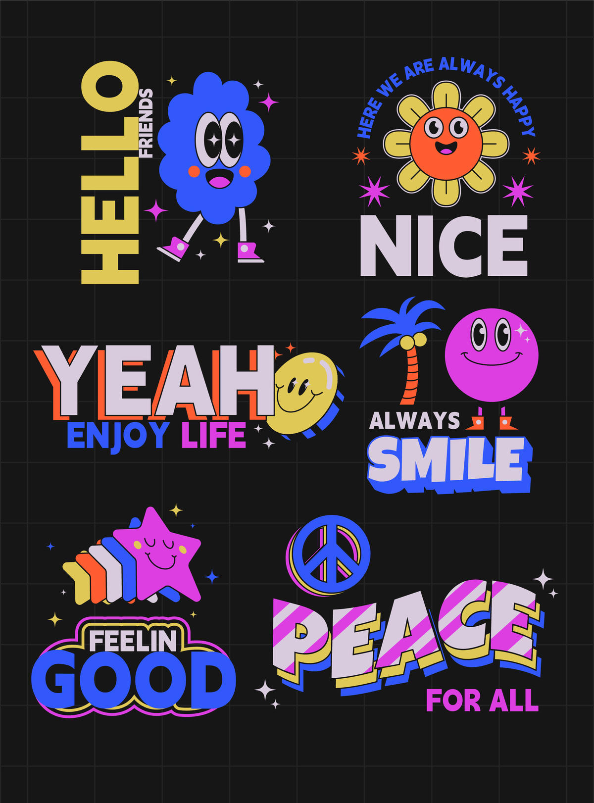 酸性卡通插画贴纸 手举牌 拍照打卡手举牌