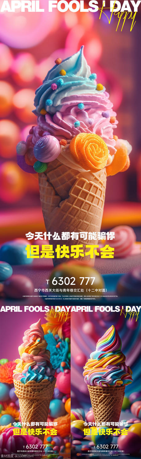 创意冰淇淋愚人节海报 - 源文件