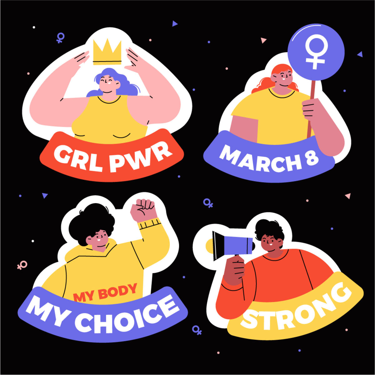 妇女节 手举牌 拍照板 卡通 插画 贴纸 标语牌 手绘