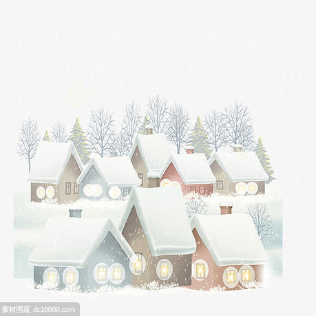 下雪的农村房屋 - 源文件
