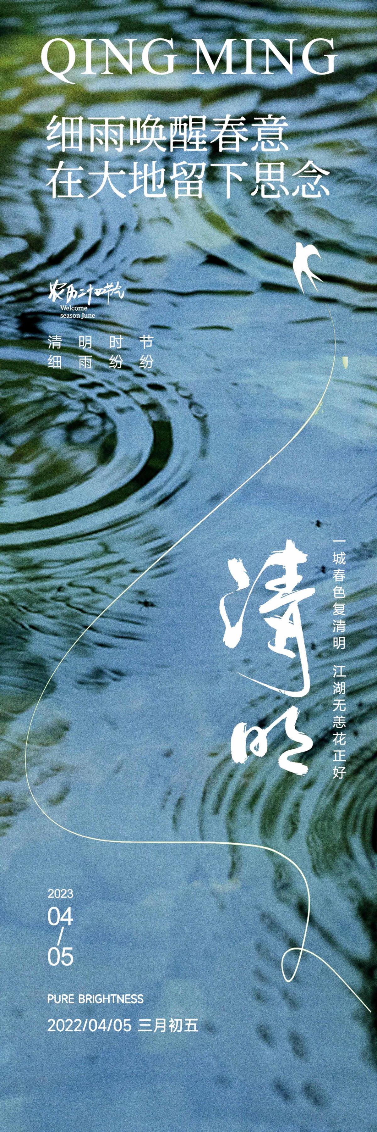 清明节 雨纷纷 海报 复古 简约 朦胧  