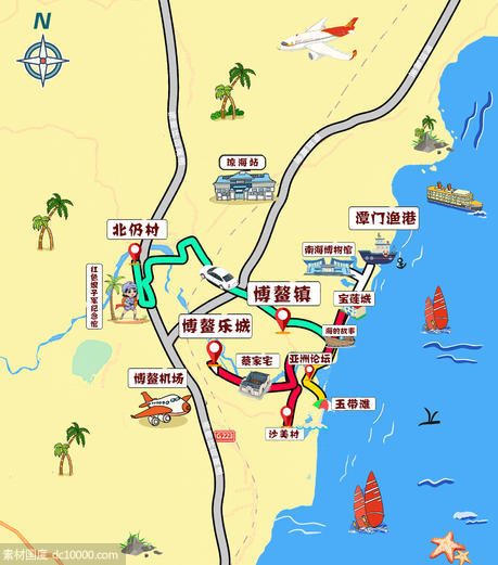 海南万宁日月湾神州半岛手绘旅游平面图 - 源文件