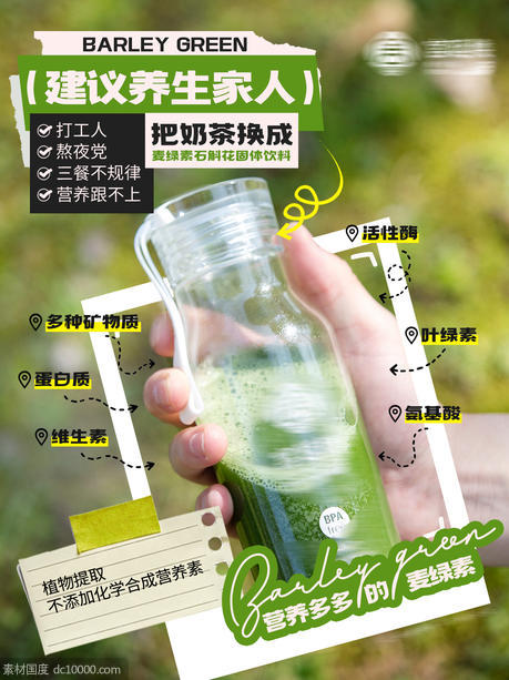青汁麦绿素养生产品种草介绍海报 - 源文件