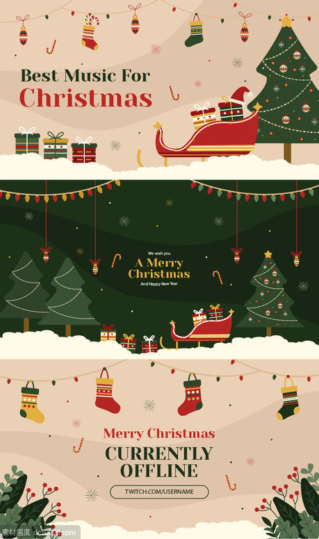 圣诞PPT封面设计背景板桁架扁平卡通插画矢量极简 - 源文件
