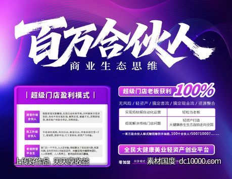 喷绘瘦身商业百万合伙人加盟背景板-源文件-素材国度dc10000.com