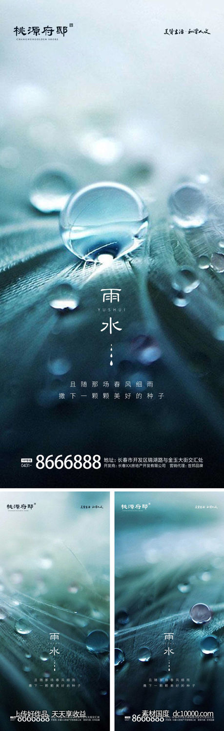 雨水节气系列海报-源文件-素材国度dc10000.com