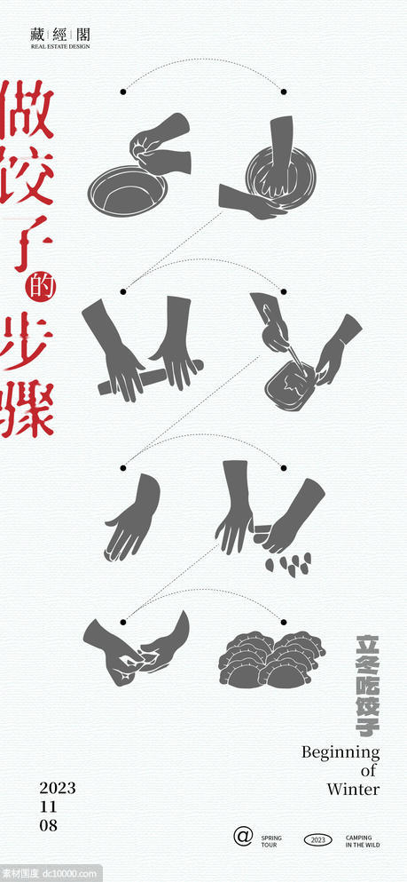 包饺子步骤插画海报 - 源文件