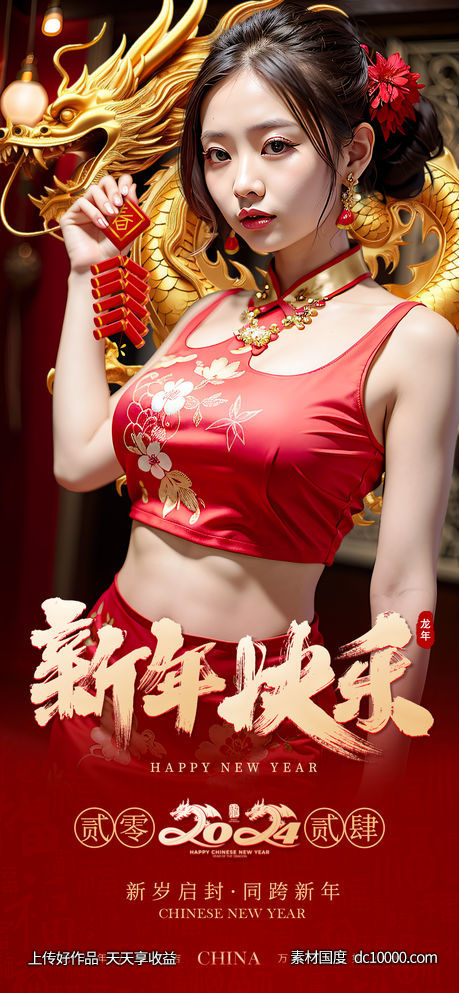 2024美女海报新年快乐 - 源文件