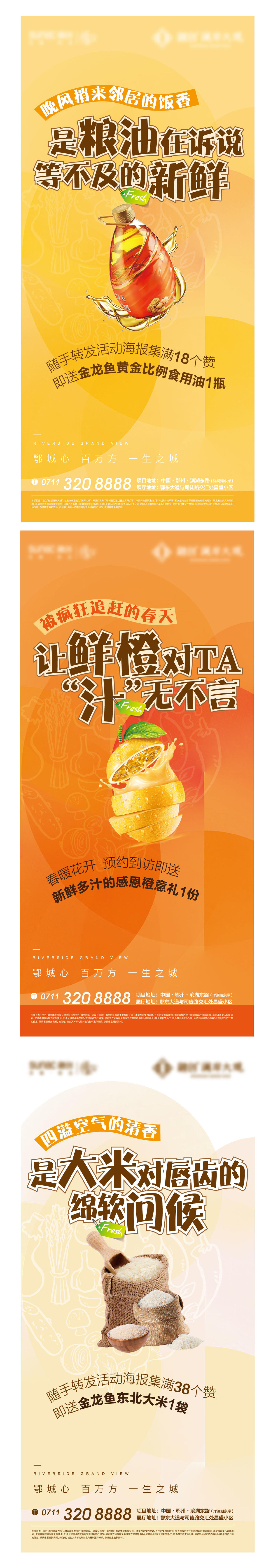 水果 地产 卡通 插画 橙子 大米