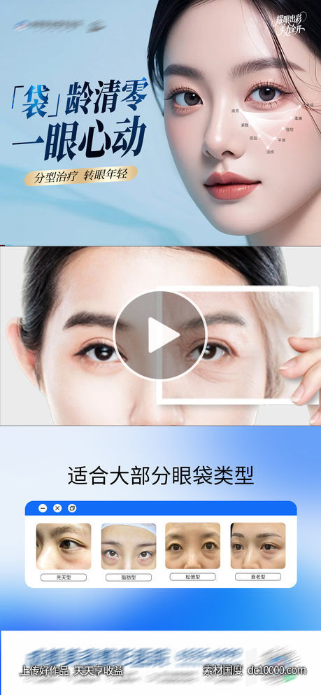 医美二联三联祛眼袋视频框创意海报-源文件-素材国度dc10000.com