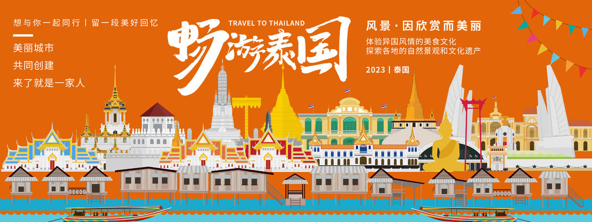 畅游泰国城市旅游背景板