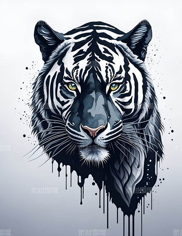 飞溅水彩艺术，美丽的黑虎脸插图