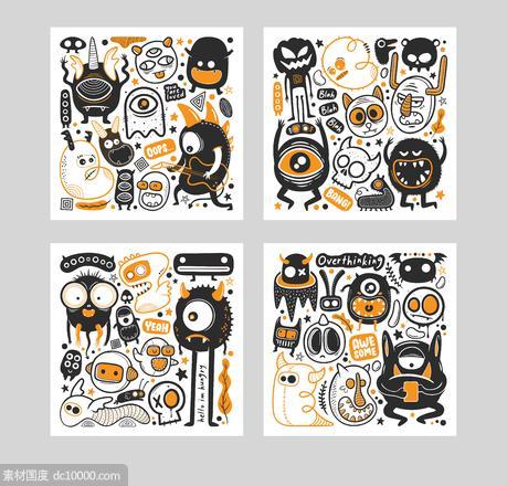 橙黑怪兽卡通插画 - 源文件