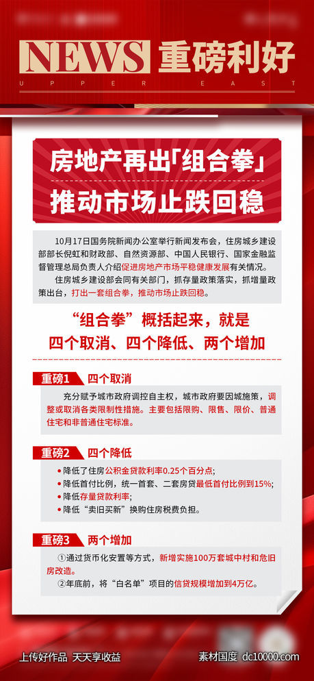 地产利好政策利率宣传海报-源文件-素材国度dc10000.com