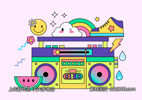 孟菲斯 几何图形音乐元素插画-源文件-素材国度dc10000.com