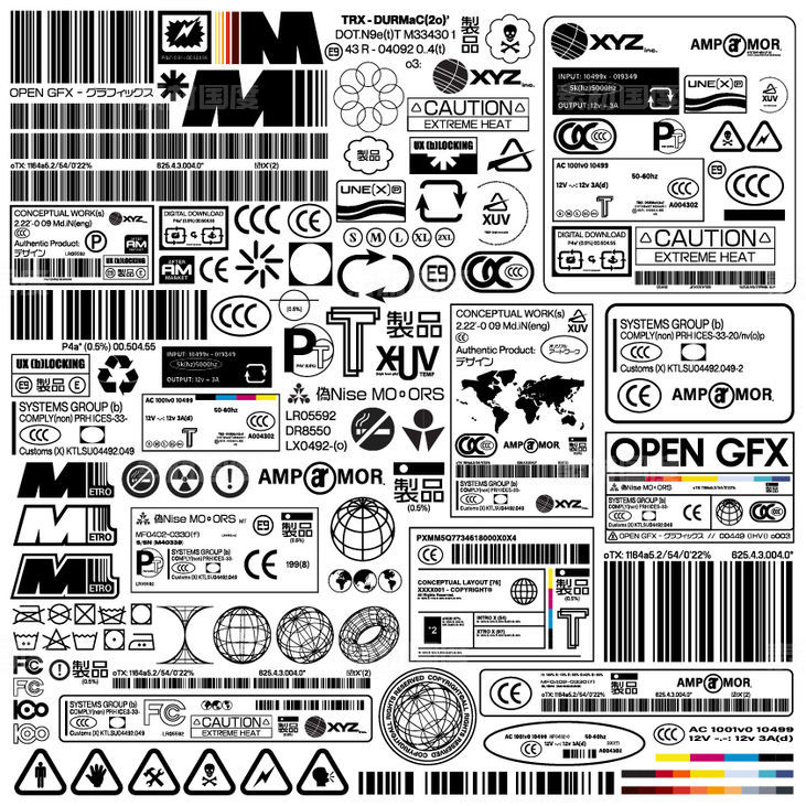 高质量赛博机能科技工业音乐封面品牌包装设计装饰标签元素合辑 
