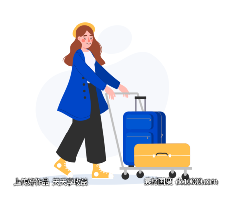推着行李箱的女人.svg-源文件-素材国度dc10000.com