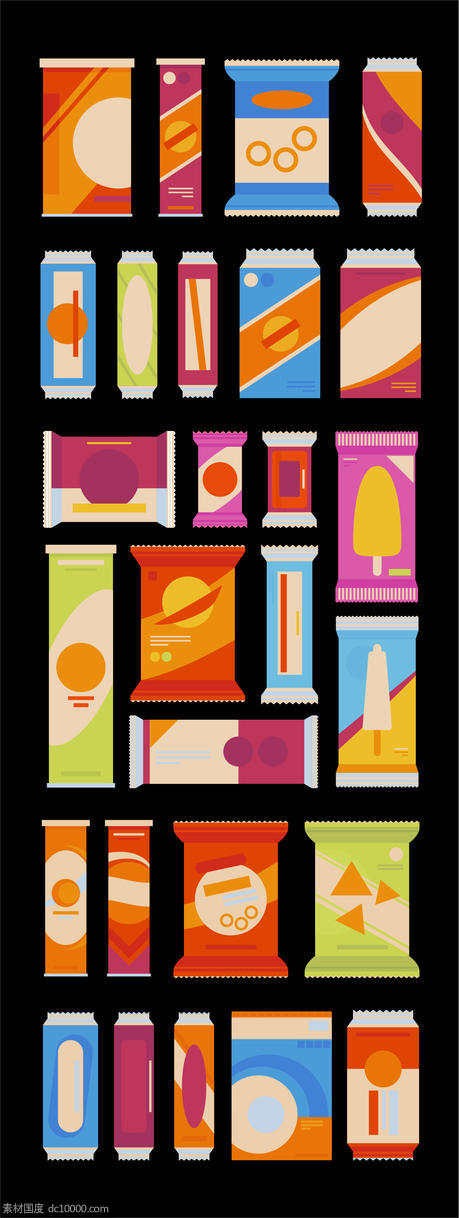 食品包装袋设计模板糖果雪糕薯片零食美食创意版式色彩 - 源文件