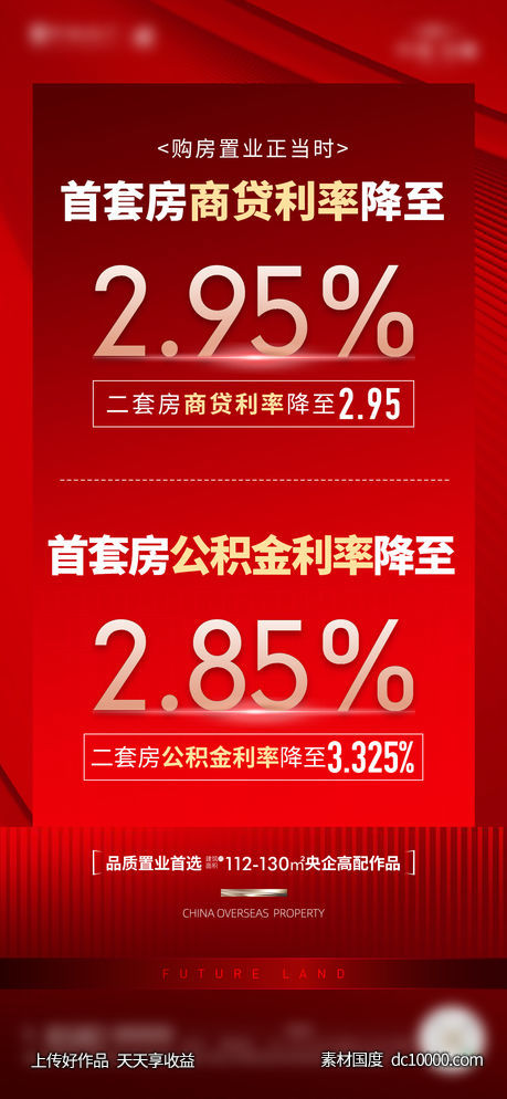 地产利好政策利率宣传海报-源文件-素材国度dc10000.com