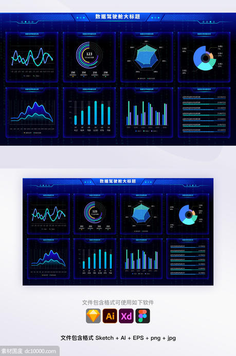 蓝色大数据可视化图表统计后台智慧大屏Ui首页 - 源文件